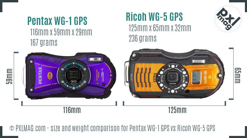 Pentax WG-1 GPS vs Ricoh WG-5 GPS size comparison