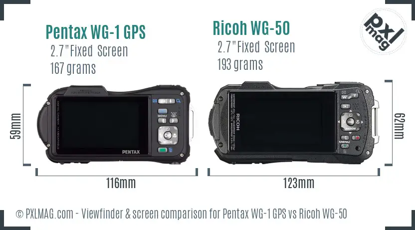 Pentax WG-1 GPS vs Ricoh WG-50 Screen and Viewfinder comparison