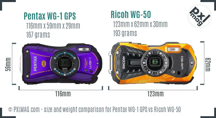 Pentax WG-1 GPS vs Ricoh WG-50 size comparison