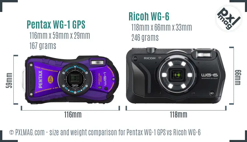 Pentax WG-1 GPS vs Ricoh WG-6 size comparison