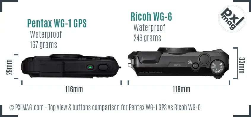 Pentax WG-1 GPS vs Ricoh WG-6 top view buttons comparison