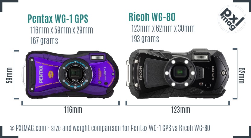 Pentax WG-1 GPS vs Ricoh WG-80 size comparison