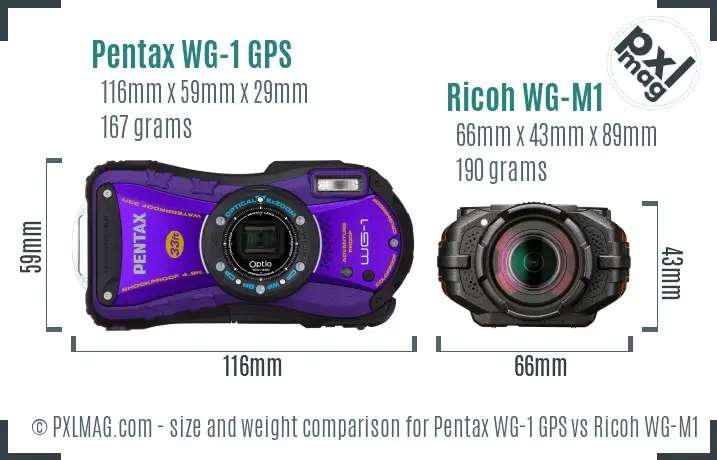 Pentax WG-1 GPS vs Ricoh WG-M1 size comparison Pentax WG-1 GPS vs Ricoh WG-M1 size comparison
