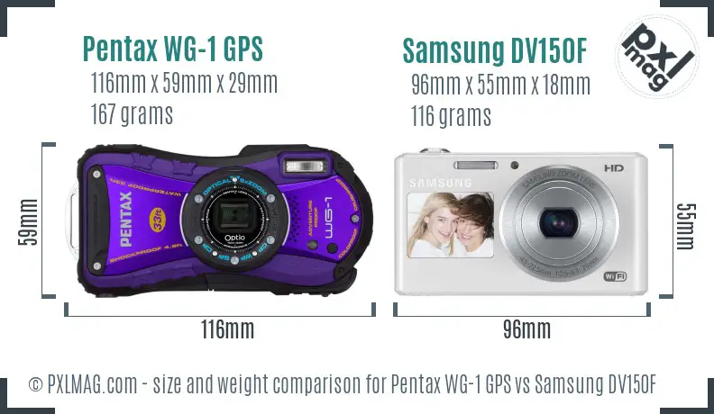 Pentax WG-1 GPS vs Samsung DV150F size comparison Pentax WG-1 GPS vs Samsung DV150F size comparison