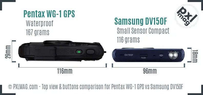 Pentax WG-1 GPS vs Samsung DV150F top view buttons comparison Pentax WG-1 GPS vs Samsung DV150F top view buttons comparison