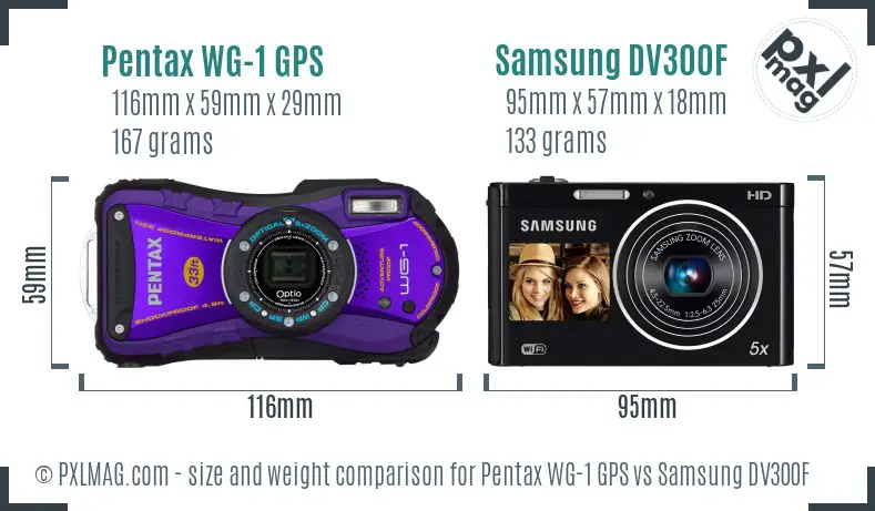 Pentax WG-1 GPS vs Samsung DV300F size comparison