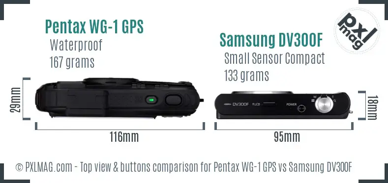 Pentax WG-1 GPS vs Samsung DV300F top view buttons comparison