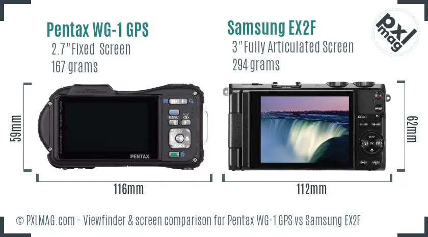 Pentax WG-1 GPS vs Samsung EX2F Screen and Viewfinder comparison