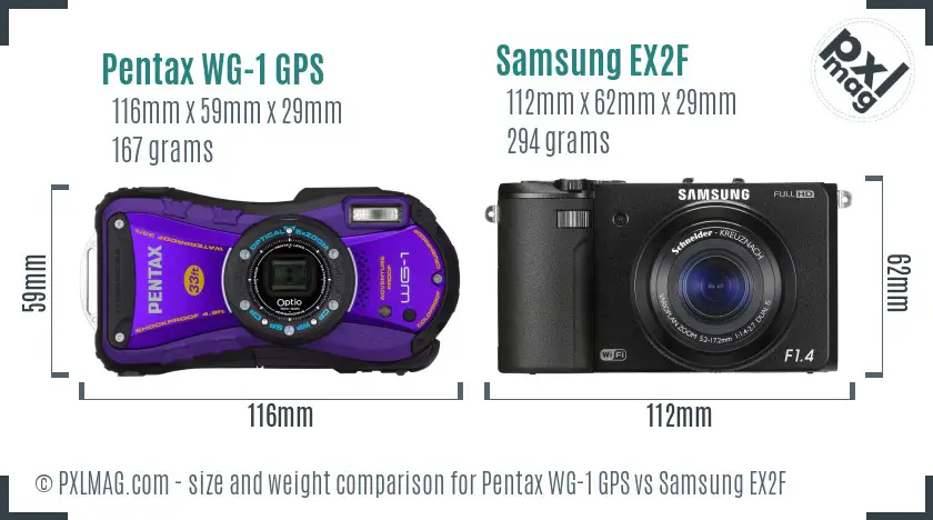 Pentax WG-1 GPS vs Samsung EX2F size comparison