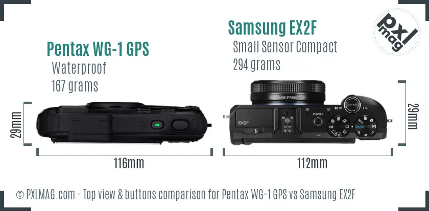 Pentax WG-1 GPS vs Samsung EX2F top view buttons comparison