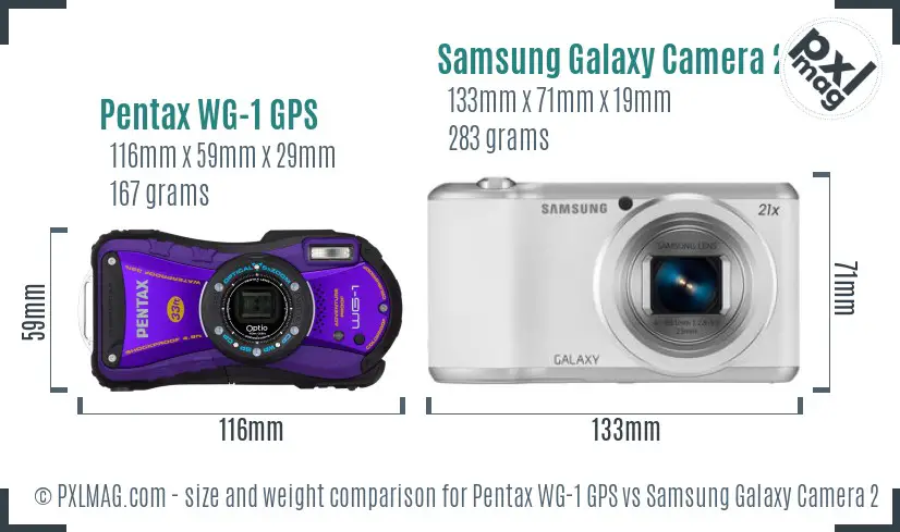 Pentax WG-1 GPS vs Samsung Galaxy Camera 2 size comparison