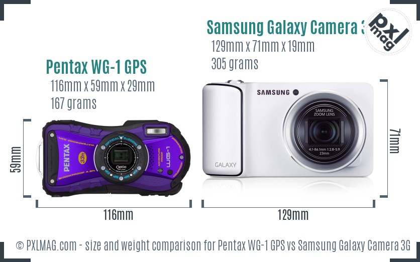 Pentax WG-1 GPS vs Samsung Galaxy Camera 3G size comparison
