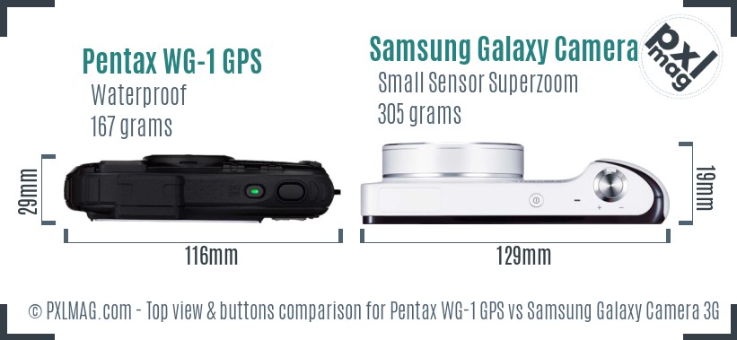 Pentax WG-1 GPS vs Samsung Galaxy Camera 3G top view buttons comparison