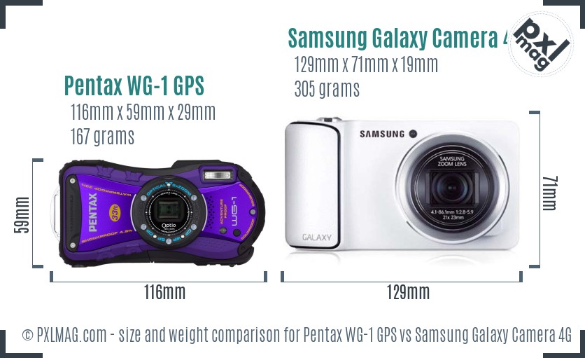 Pentax WG-1 GPS vs Samsung Galaxy Camera 4G size comparison