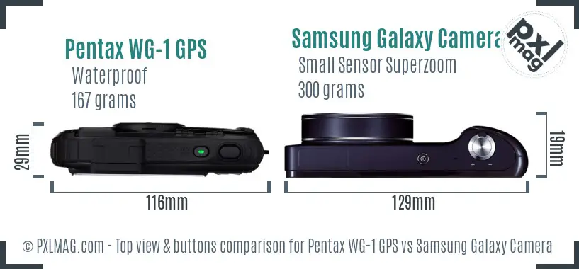 Pentax WG-1 GPS vs Samsung Galaxy Camera top view buttons comparison