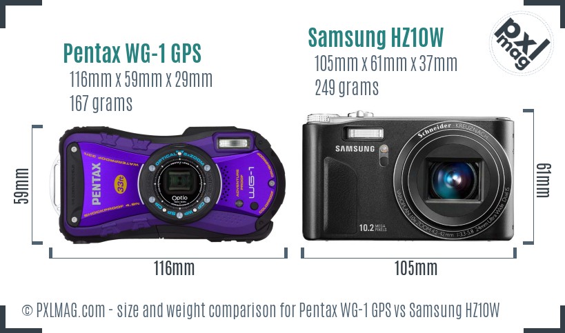 Pentax WG-1 GPS vs Samsung HZ10W size comparison Pentax WG-1 GPS vs Samsung HZ10W size comparison