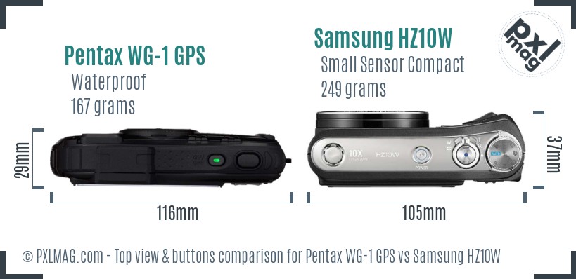 Pentax WG-1 GPS vs Samsung HZ10W top view buttons comparison