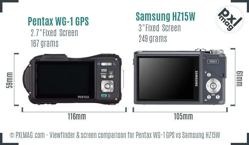 Pentax WG-1 GPS vs Samsung HZ15W Screen and Viewfinder comparison