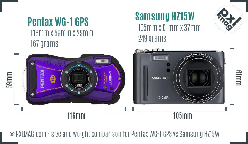 Pentax WG-1 GPS vs Samsung HZ15W size comparison