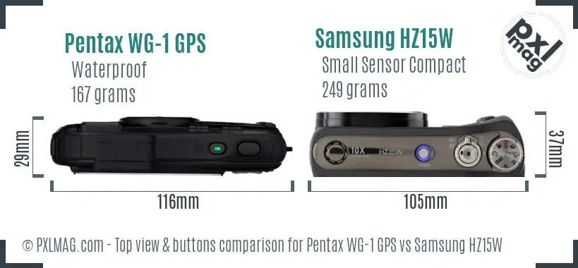 Pentax WG-1 GPS vs Samsung HZ15W top view buttons comparison