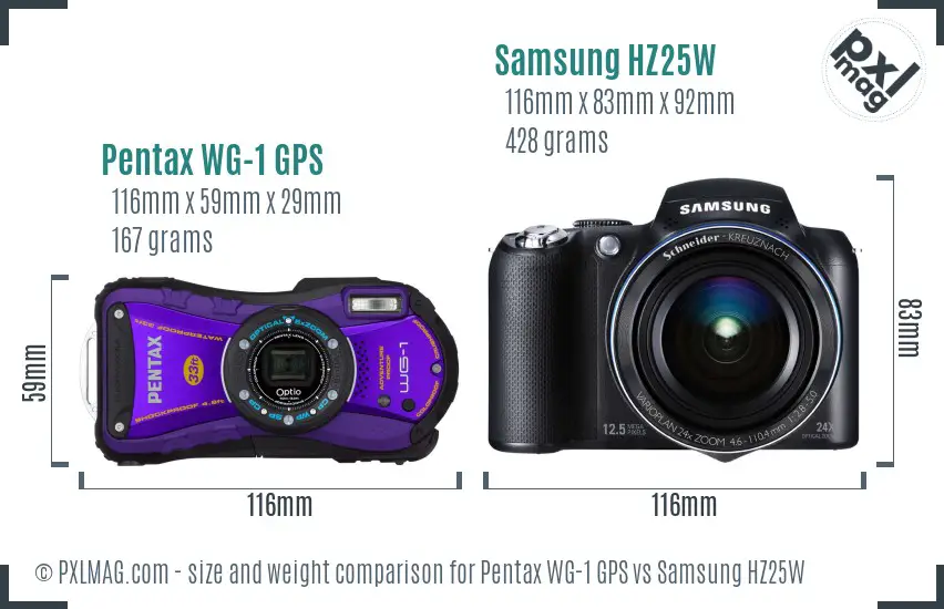 Pentax WG-1 GPS vs Samsung HZ25W size comparison