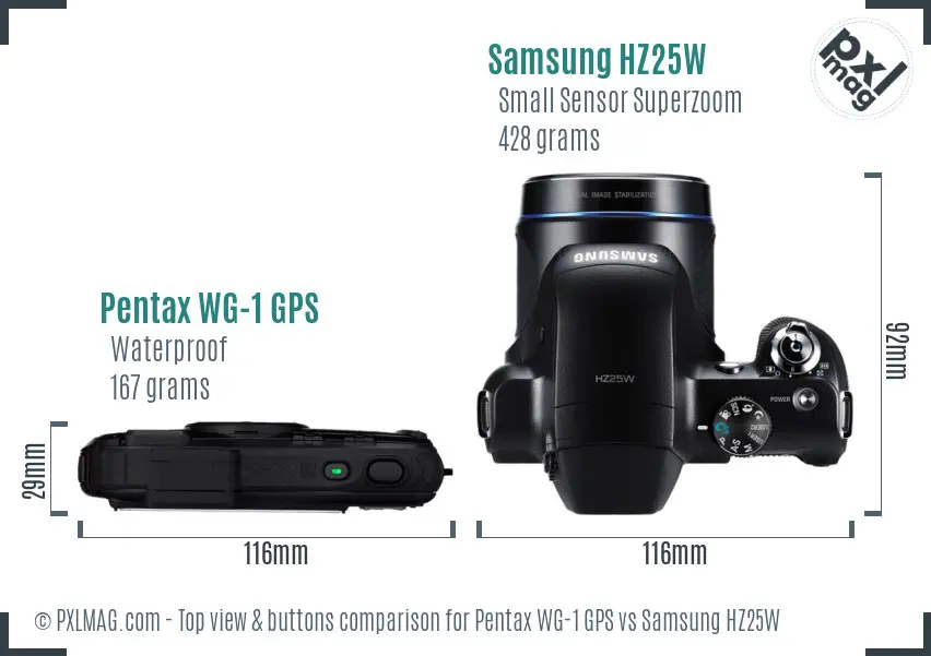 Pentax WG-1 GPS vs Samsung HZ25W top view buttons comparison