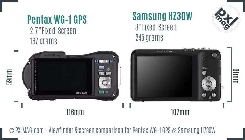 Pentax WG-1 GPS vs Samsung HZ30W Screen and Viewfinder comparison