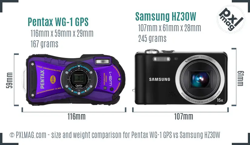 Pentax WG-1 GPS vs Samsung HZ30W size comparison