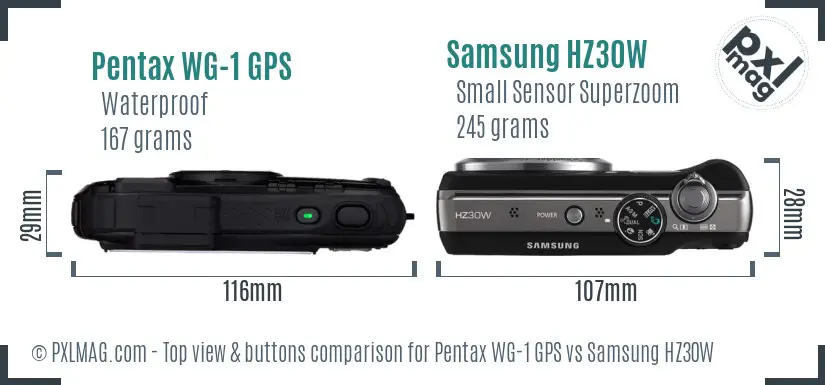 Pentax WG-1 GPS vs Samsung HZ30W top view buttons comparison