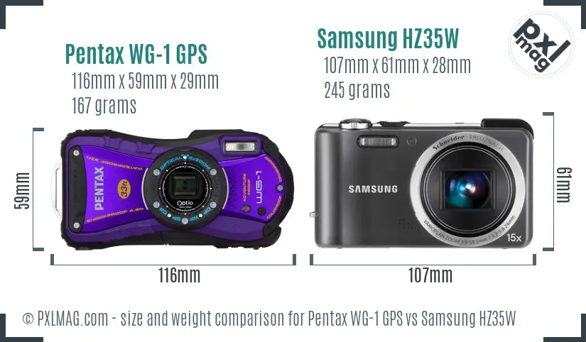 Pentax WG-1 GPS vs Samsung HZ35W size comparison