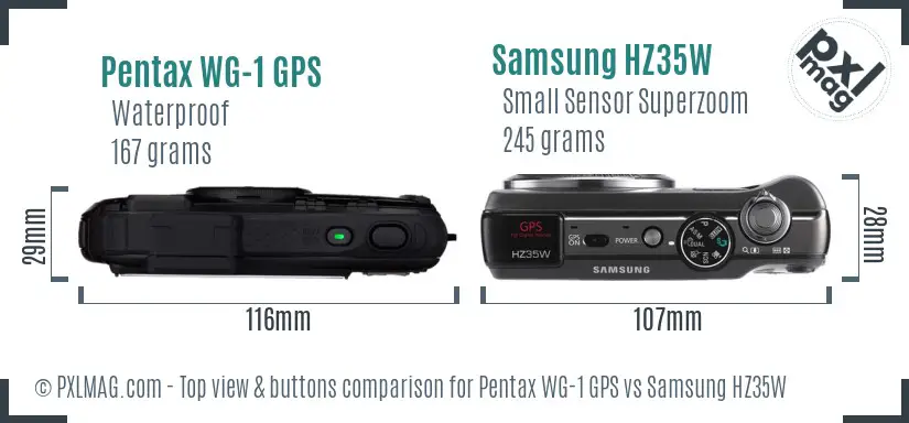 Pentax WG-1 GPS vs Samsung HZ35W top view buttons comparison