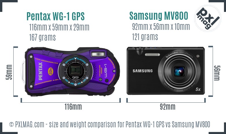 Pentax WG-1 GPS vs Samsung MV800 size comparison