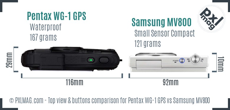 Pentax WG-1 GPS vs Samsung MV800 top view buttons comparison
