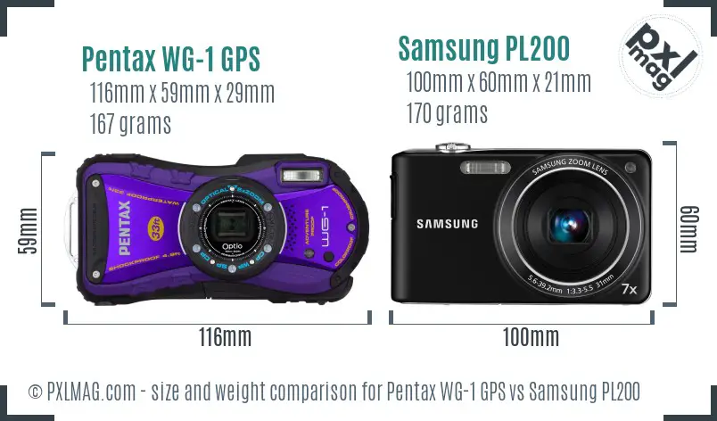 Pentax WG-1 GPS vs Samsung PL200 size comparison