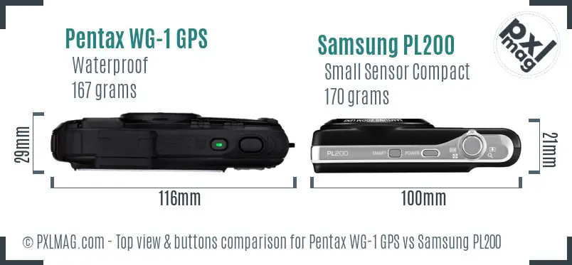 Pentax WG-1 GPS vs Samsung PL200 top view buttons comparison