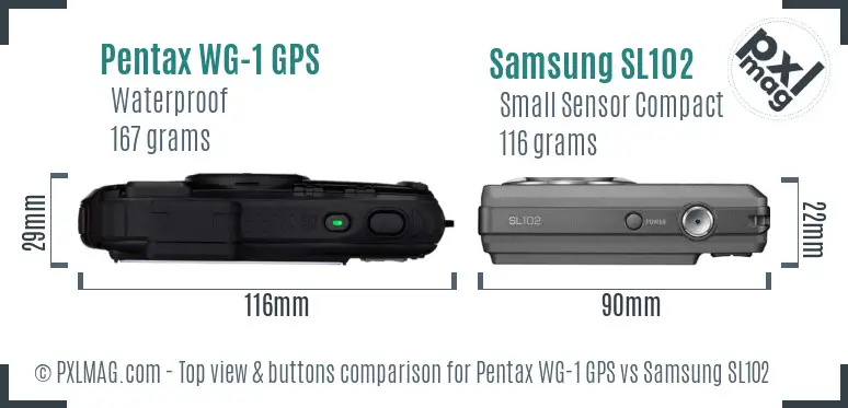 Pentax WG-1 GPS vs Samsung SL102 top view buttons comparison
