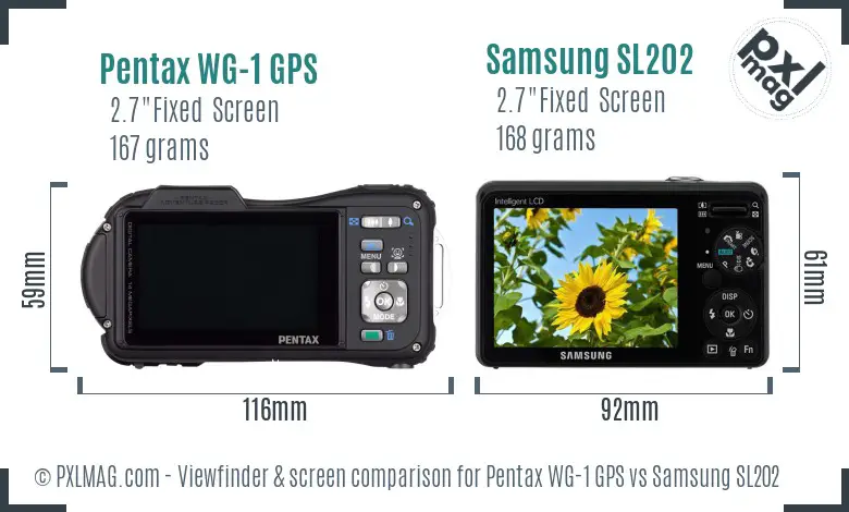 Pentax WG-1 GPS vs Samsung SL202 Screen and Viewfinder comparison