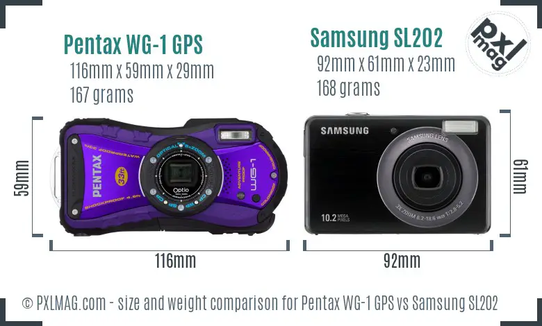 Pentax WG-1 GPS vs Samsung SL202 size comparison