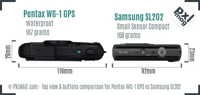 Pentax WG-1 GPS vs Samsung SL202 top view buttons comparison