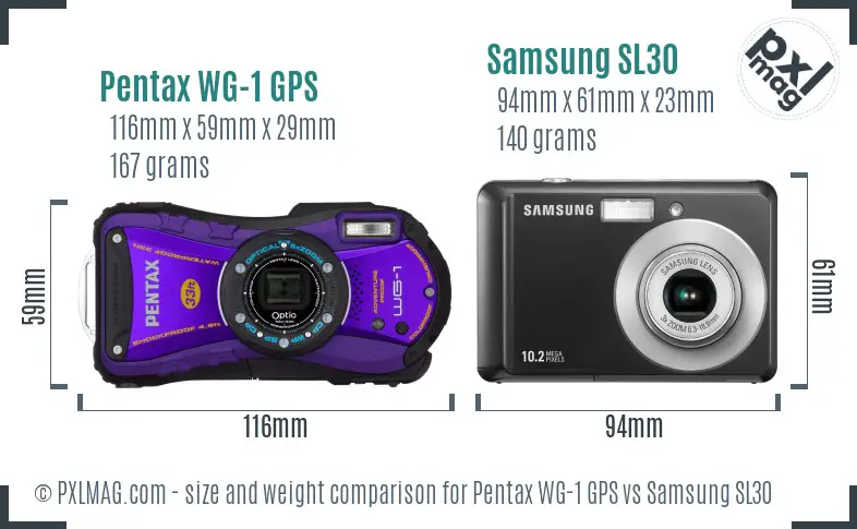 Pentax WG-1 GPS vs Samsung SL30 size comparison Pentax WG-1 GPS vs Samsung SL30 size comparison