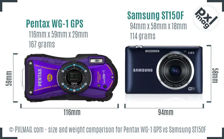 Pentax WG-1 GPS vs Samsung ST150F size comparison