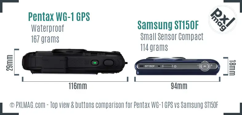 Pentax WG-1 GPS vs Samsung ST150F top view buttons comparison