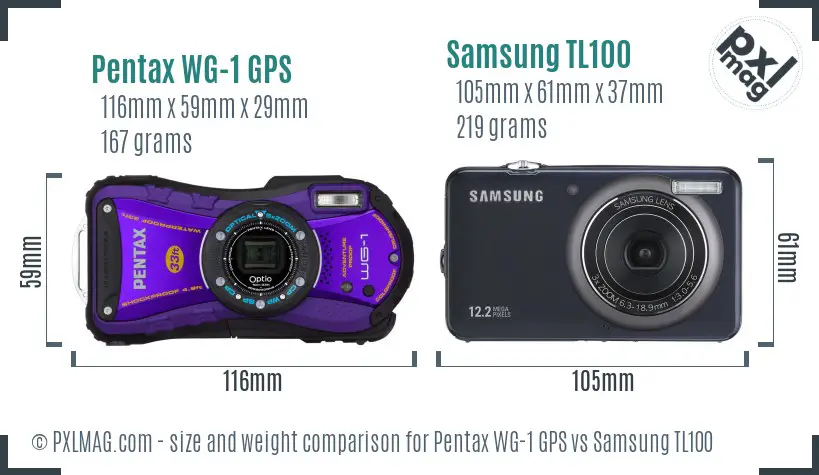 Pentax WG-1 GPS vs Samsung TL100 size comparison Pentax WG-1 GPS vs Samsung TL100 size comparison