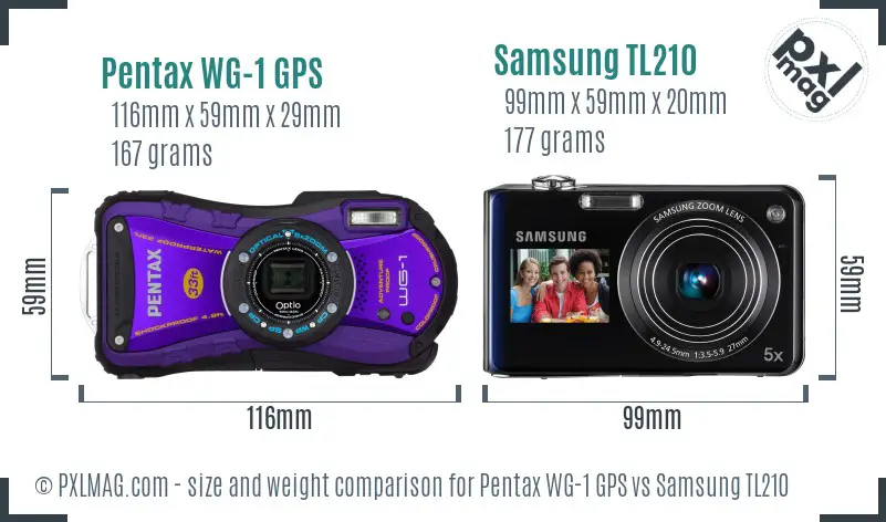 Pentax WG-1 GPS vs Samsung TL210 size comparison