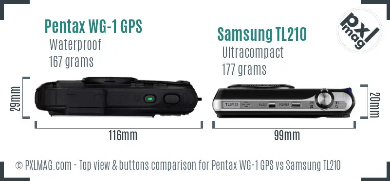Pentax WG-1 GPS vs Samsung TL210 top view buttons comparison
