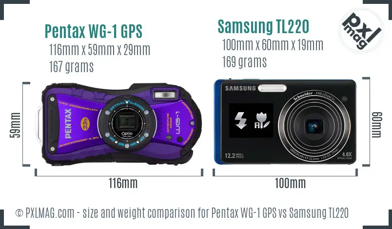 Pentax WG-1 GPS vs Samsung TL220 size comparison Pentax WG-1 GPS vs Samsung TL220 size comparison