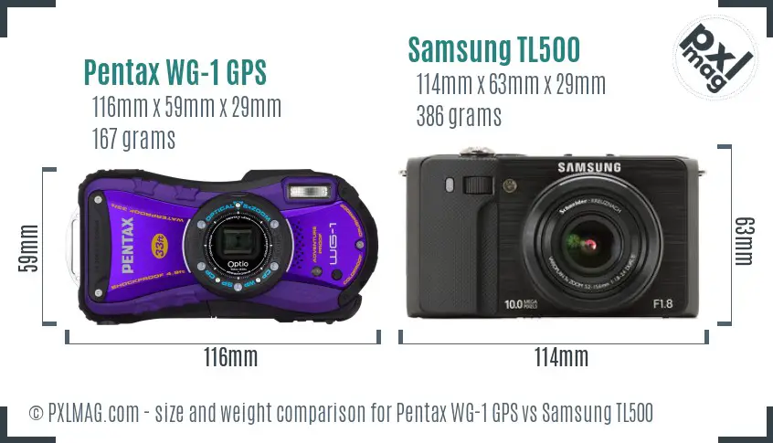 Pentax WG-1 GPS vs Samsung TL500 size comparison