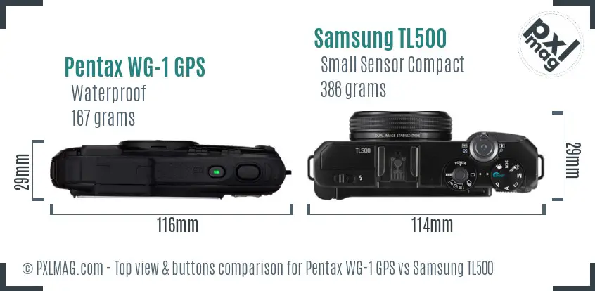 Pentax WG-1 GPS vs Samsung TL500 top view buttons comparison