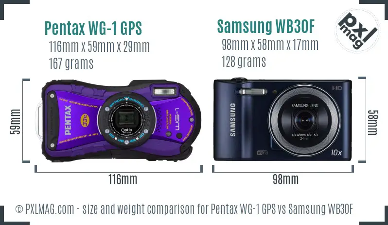 Pentax WG-1 GPS vs Samsung WB30F size comparison Pentax WG-1 GPS vs Samsung WB30F size comparison