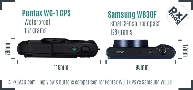 Pentax WG-1 GPS vs Samsung WB30F top view buttons comparison Pentax WG-1 GPS vs Samsung WB30F top view buttons comparison